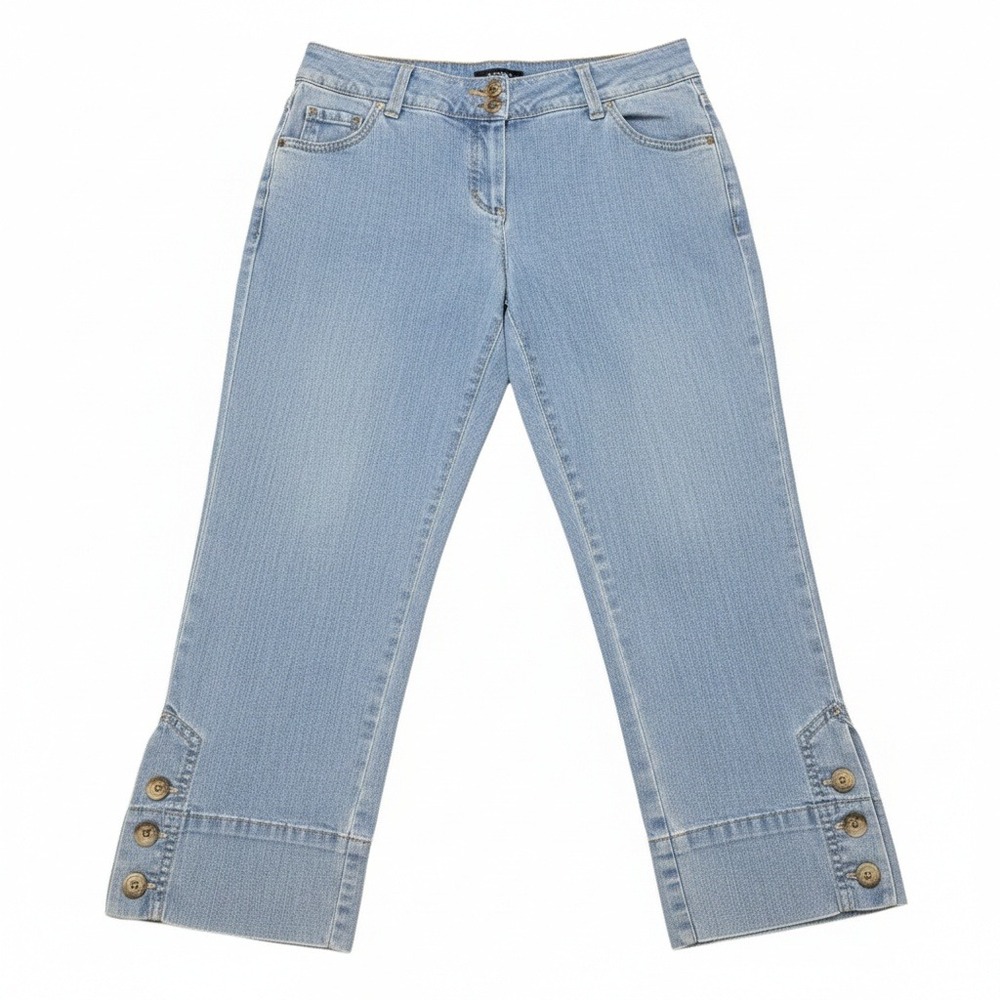 Charter Club Pant Shop Womens Size 4 Blue Denim Cropped‎ Capri Jeans Button Cuff